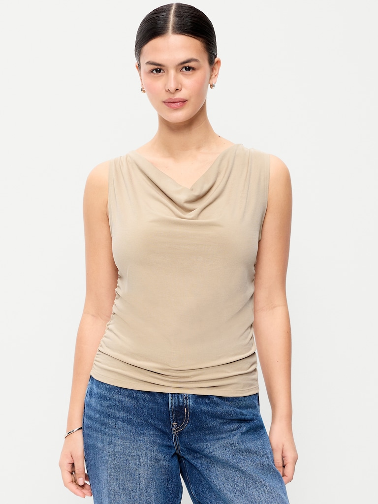 Slit-Neck Ruched Top