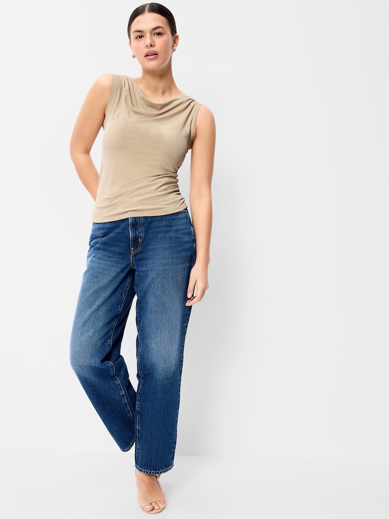 Slit-Neck Ruched Top