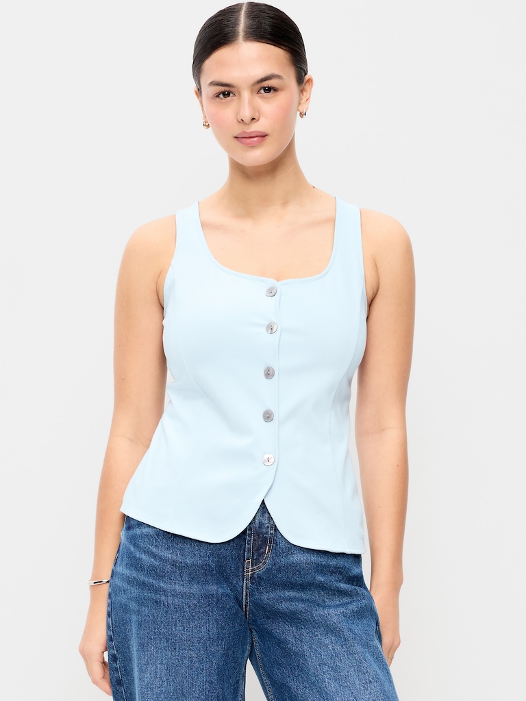 Sleeveless Button-Down Top