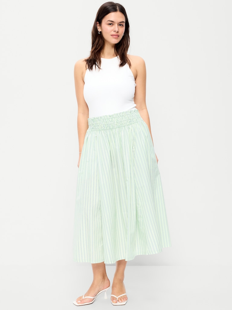 Smocked-Waist Midi Skirt