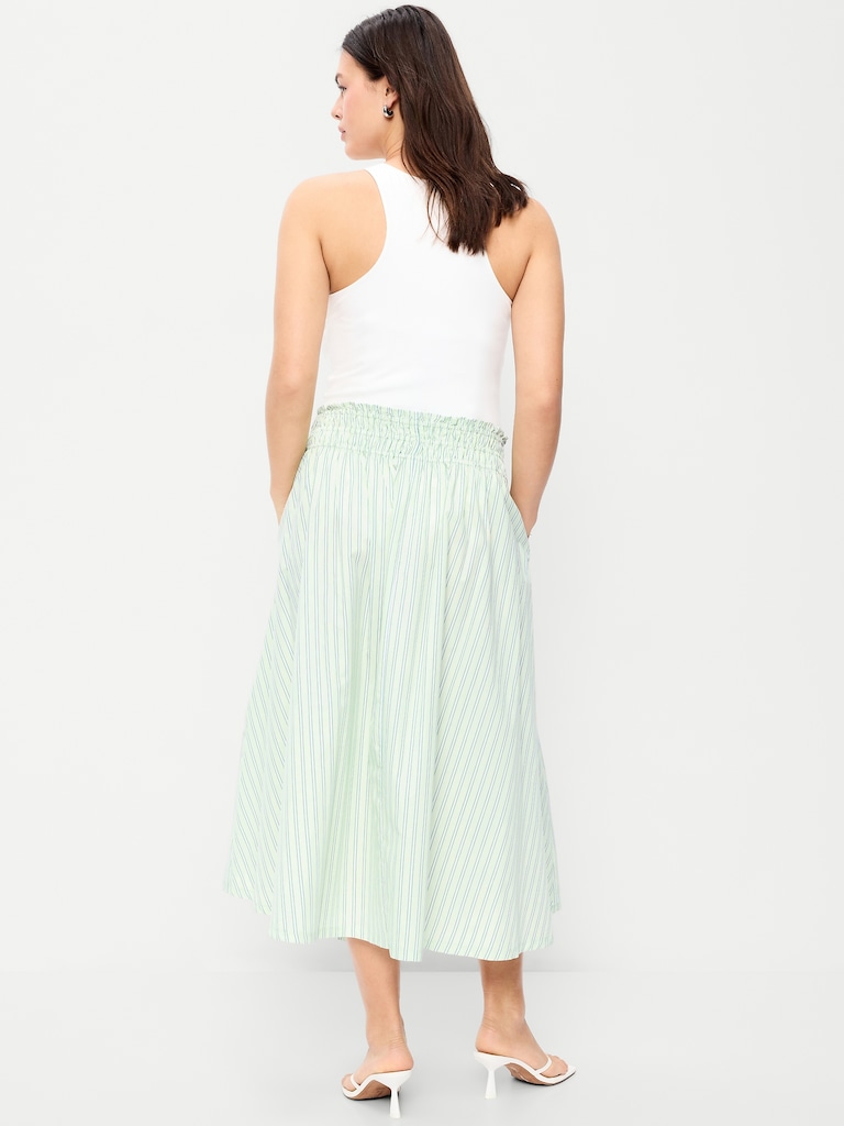 Smocked-Waist Midi Skirt