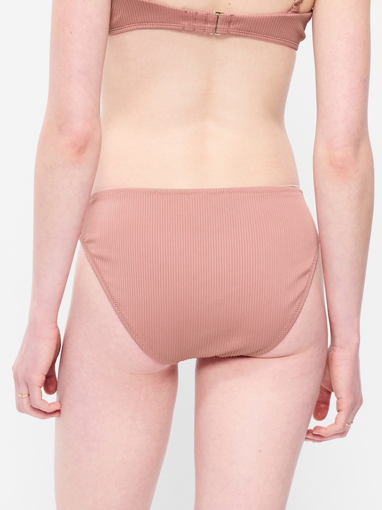 Ribbed Mid-Rise Bikini Swim Bottoms