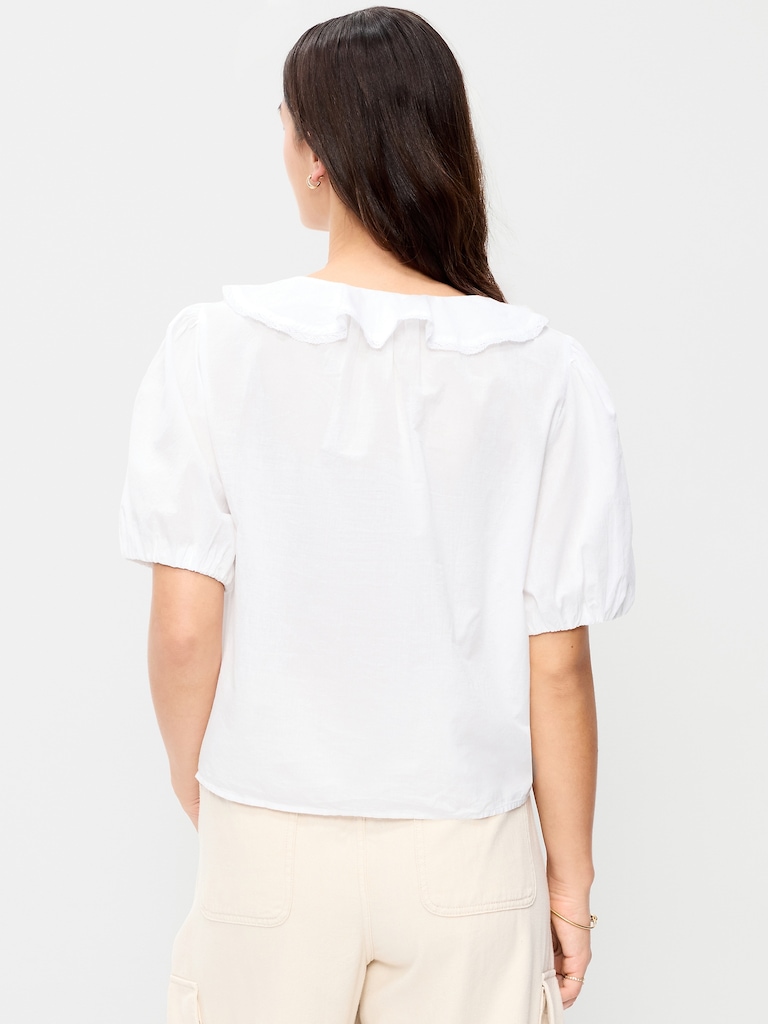 Ruffle Collar Button-Down Top