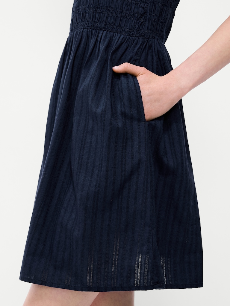 Smocked Puff-Sleeve Flare Mini Dress