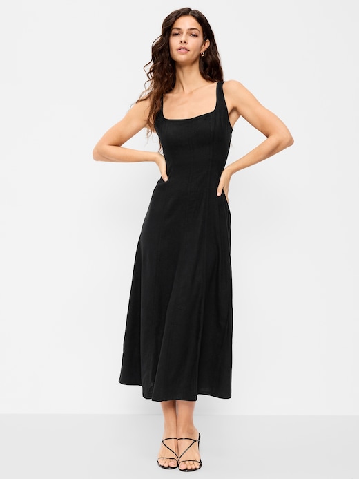 Fit Fit & Flare Sleeveless Linen-Blend Midi Dress on clearance at Old Navy — 70% off