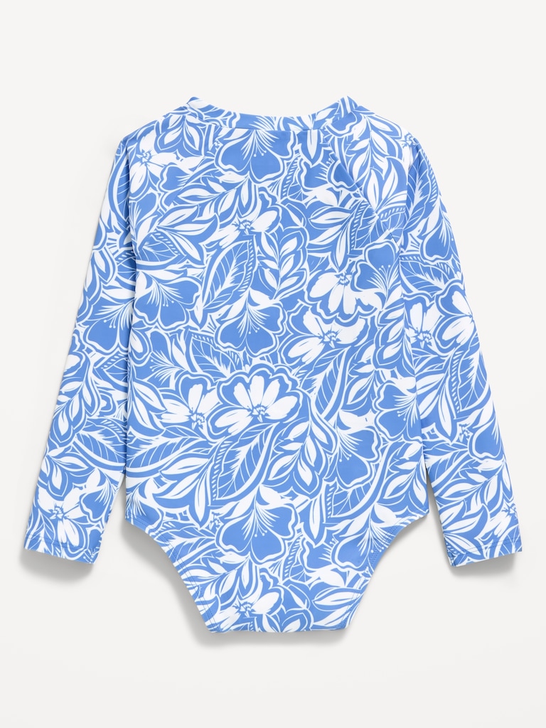Printed Zip-Front Rashguard One-Piece Swimsuit for Toddler Girls