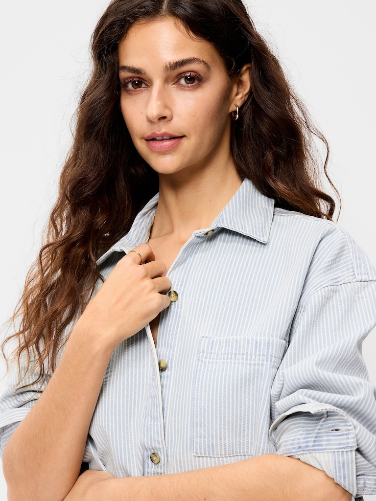 Oversized Boyfriend Button-Down Jean Shirt