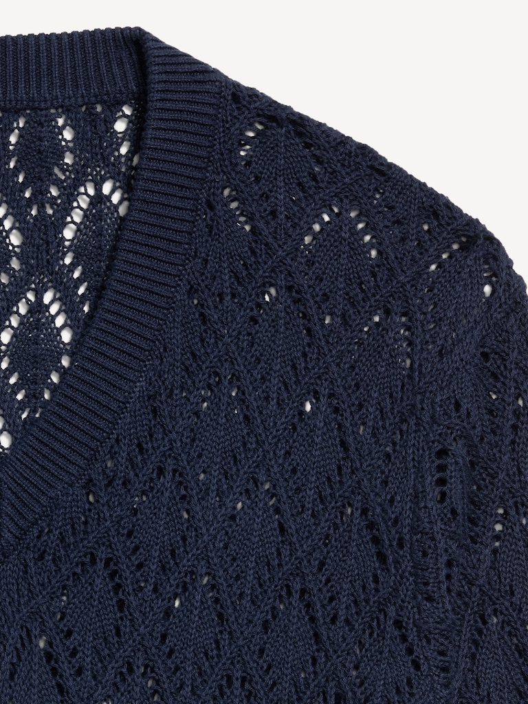 Pointelle V-Neck Sweater