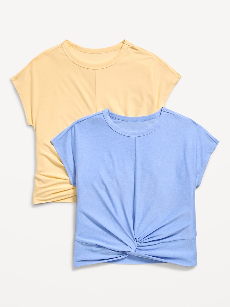 CloudMotion Short-Sleeve Front-Knot 2-Pack T-Shirt for Girls