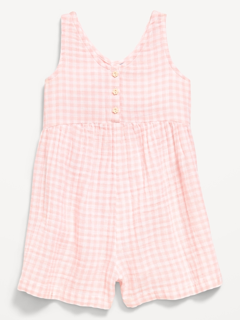 Oversized Sleeveless Double-Weave Romper for Toddler Girls