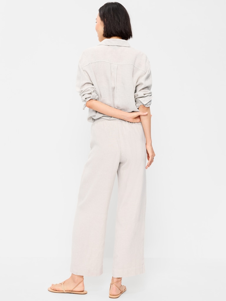 High-Waisted Linen-Blend Straight Ankle Pants