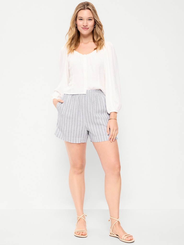 High-Waisted Linen-Blend Shorts -- 3.5-inch inseam