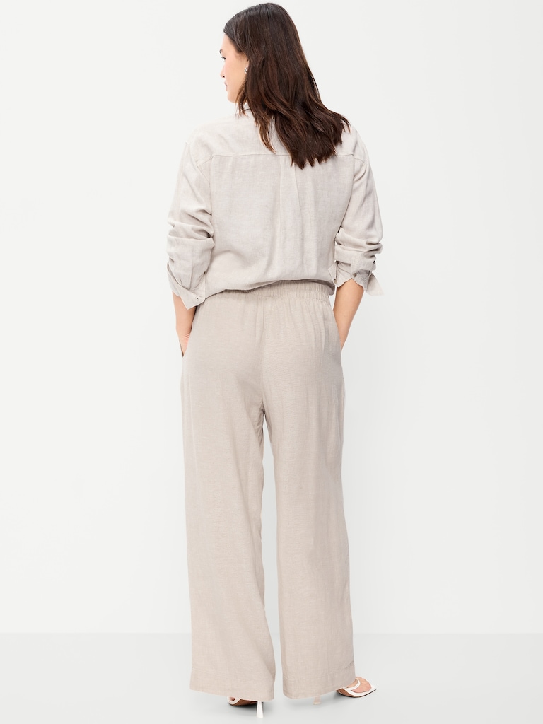High-Waisted Linen-Blend Wide-Leg Pants
