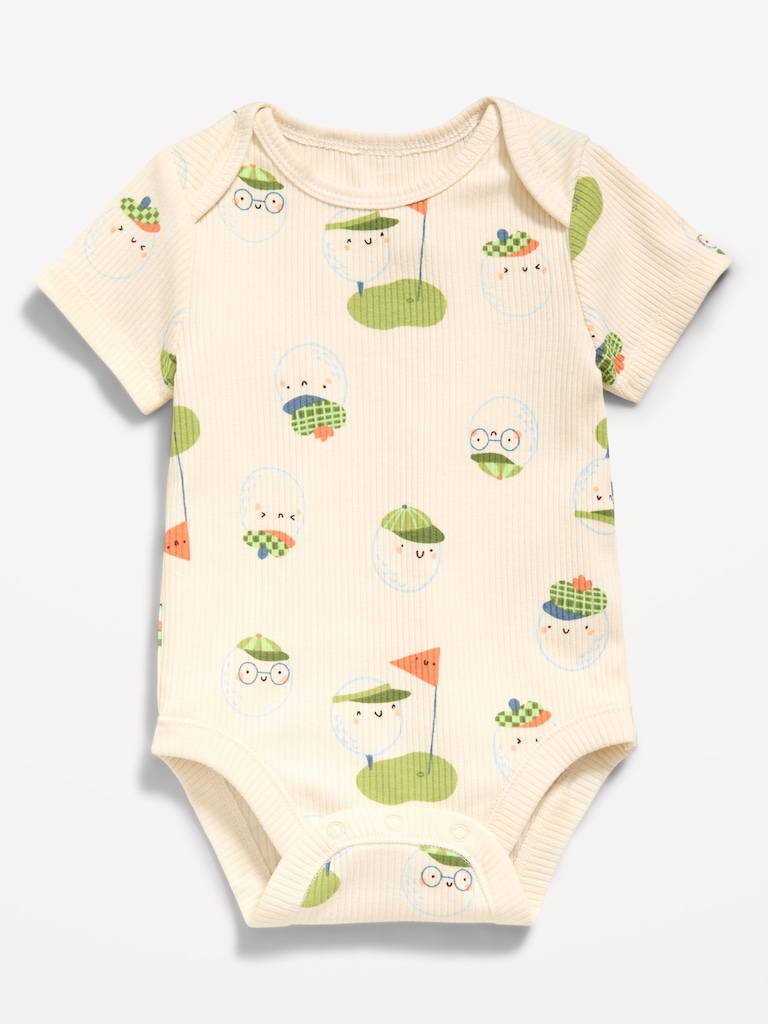 Printed Short-Sleeve Ribbed Unisex Bodysuit for Baby