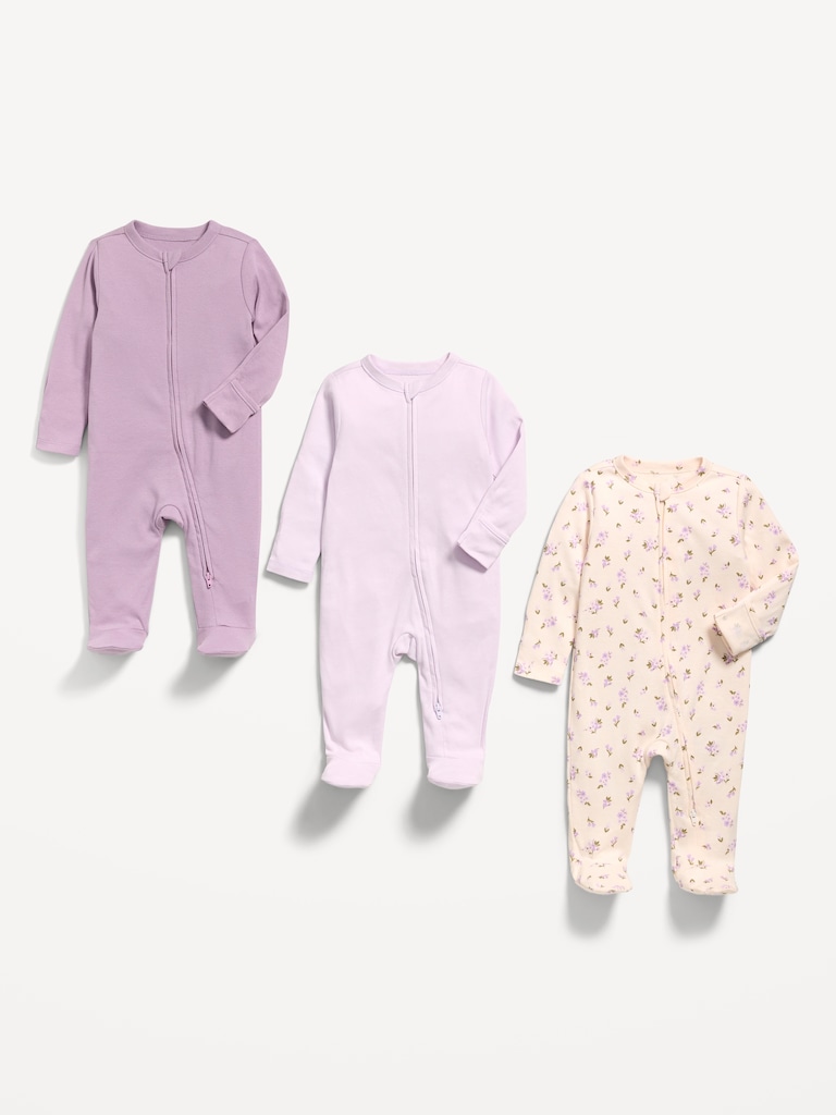 2-Way-Zip Sleep & Play Footed One-Piece 3-Pack for Baby
