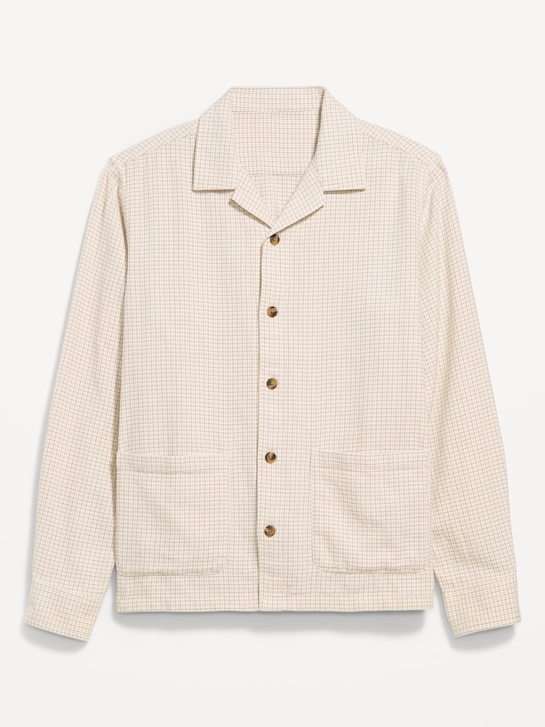 Long-Sleeve Textured Camp Shirt