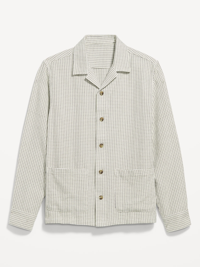 Long-Sleeve Textured Camp Shirt