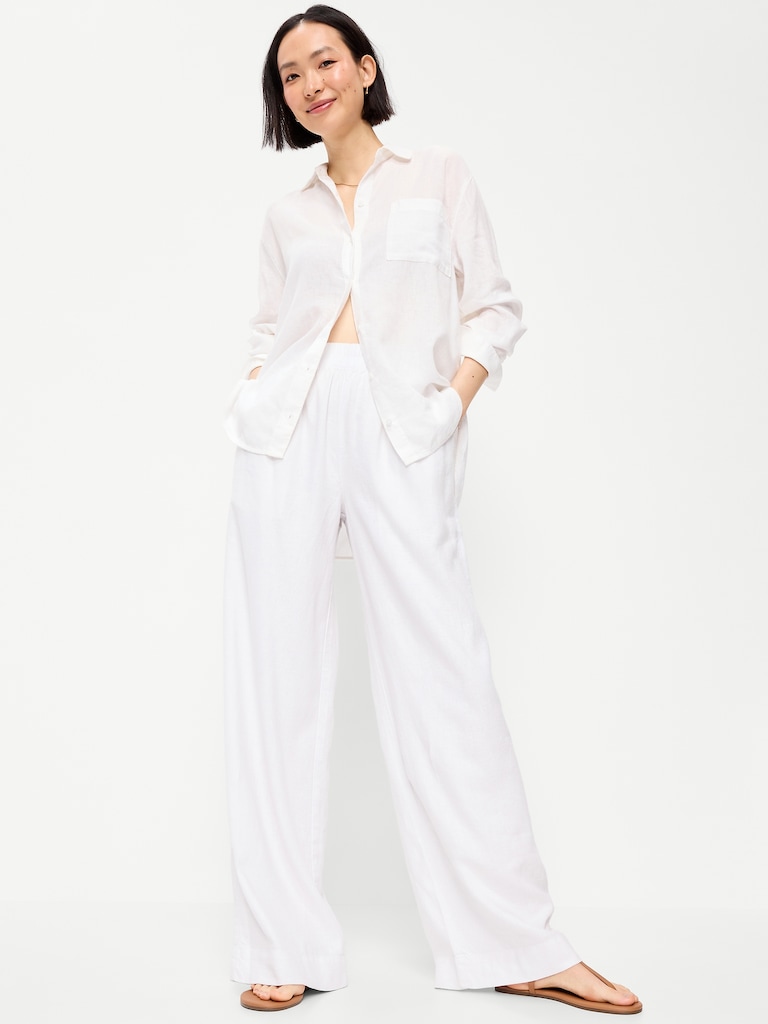 High-Waisted Linen-Blend Wide-Leg Pants