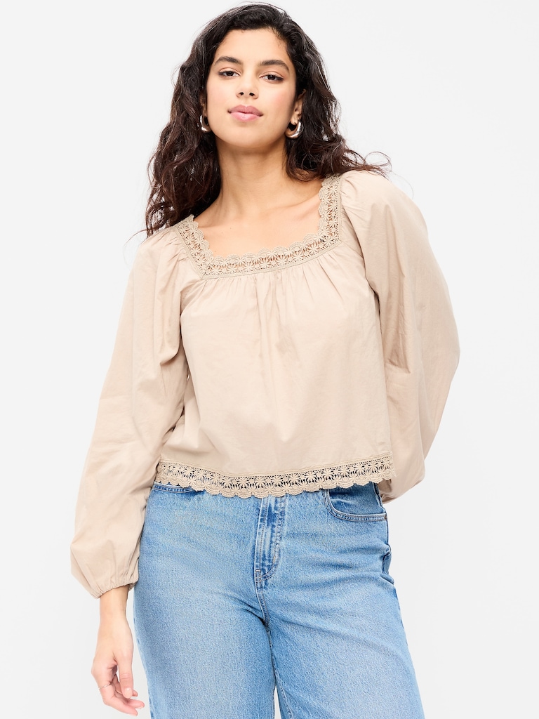Long-Sleeve Lace Trim Top