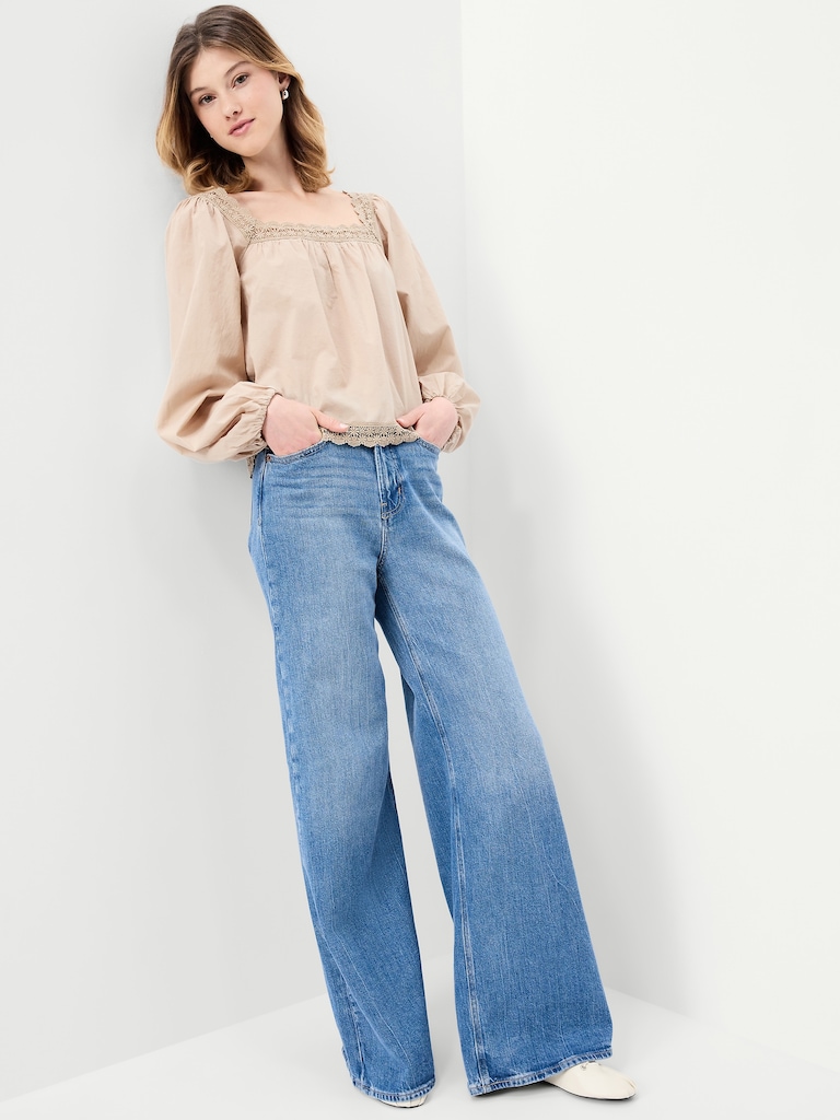 Long-Sleeve Lace Trim Top