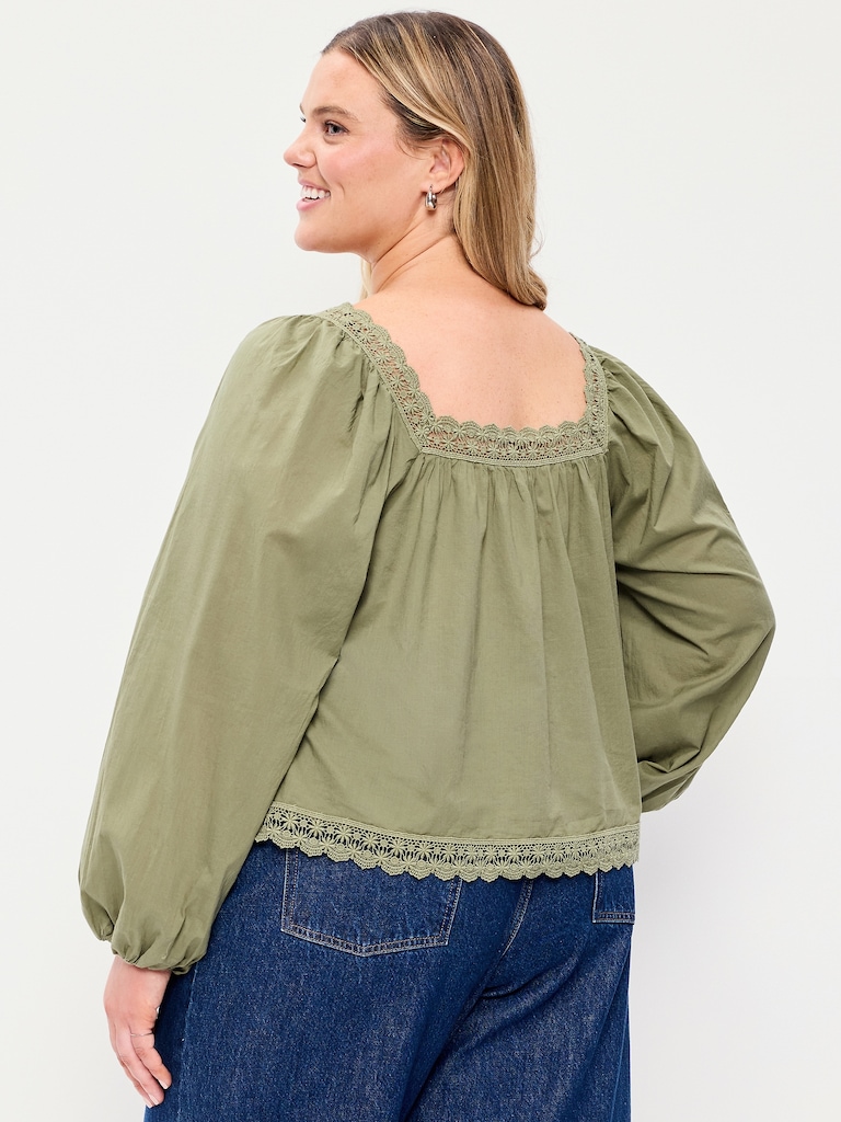 Long-Sleeve Lace Trim Top