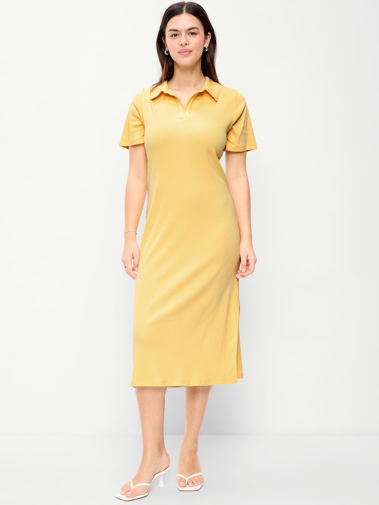 Short-Sleeve Polo Midi Dress