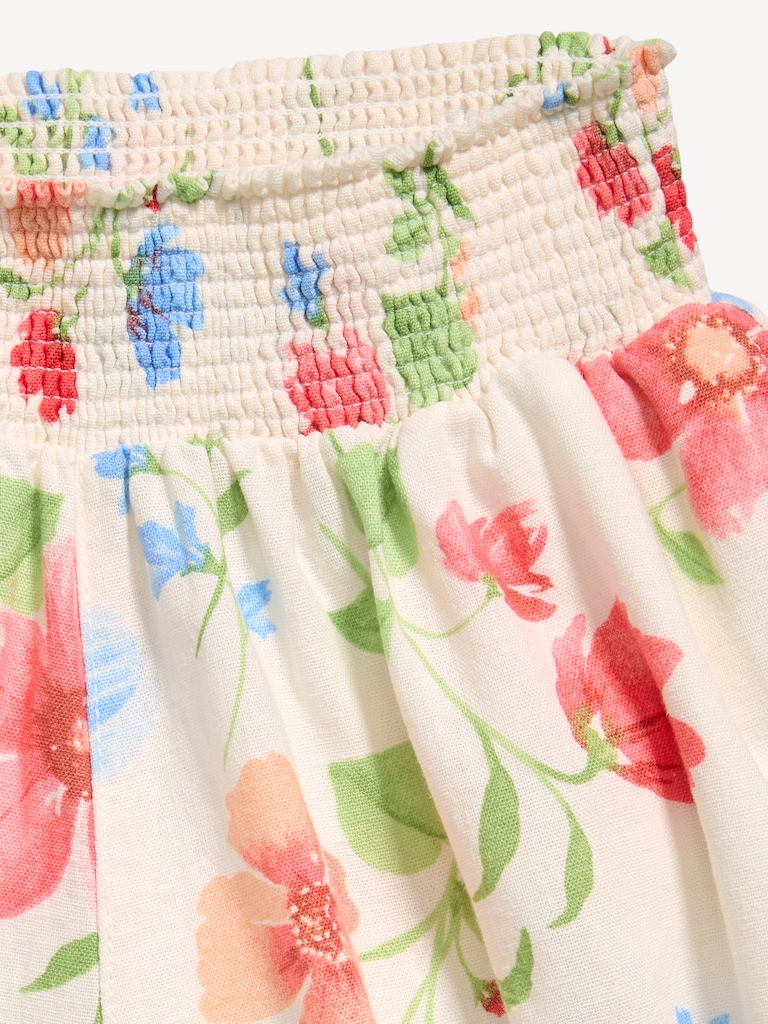 Printed Smocked-Waist Linen-Blend Shorts for Girls