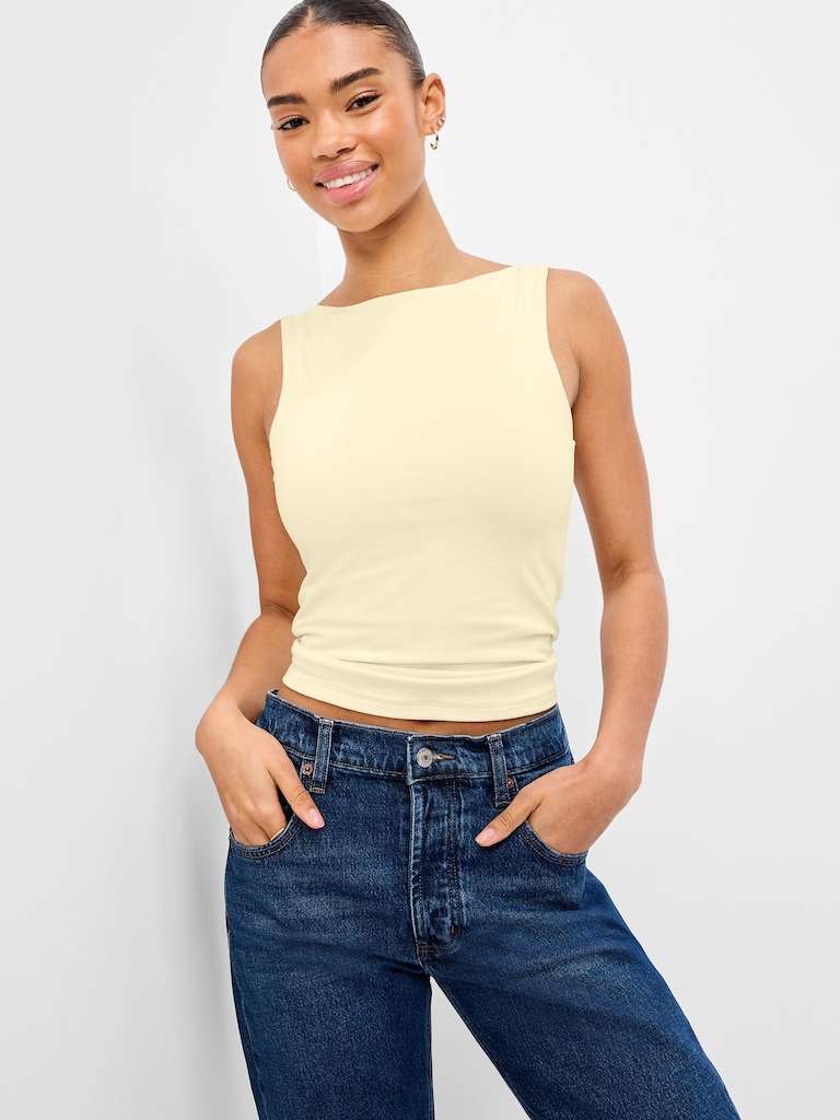 Hug Double-Layer Boat-Neck Top