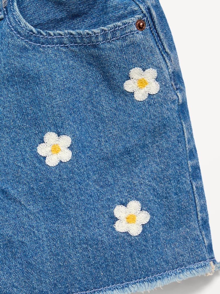 High-Waisted Embroidered Frayed-Hem Jean Shorts for Girls