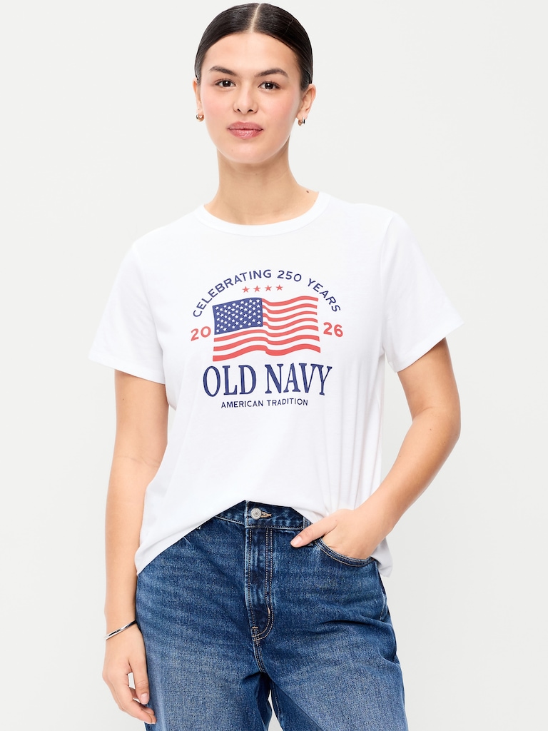 Crew-Neck Flag Graphic T-Shirt