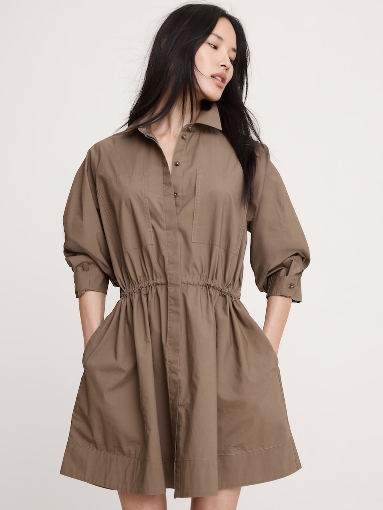 Cotton Poplin Mini Shirtdress