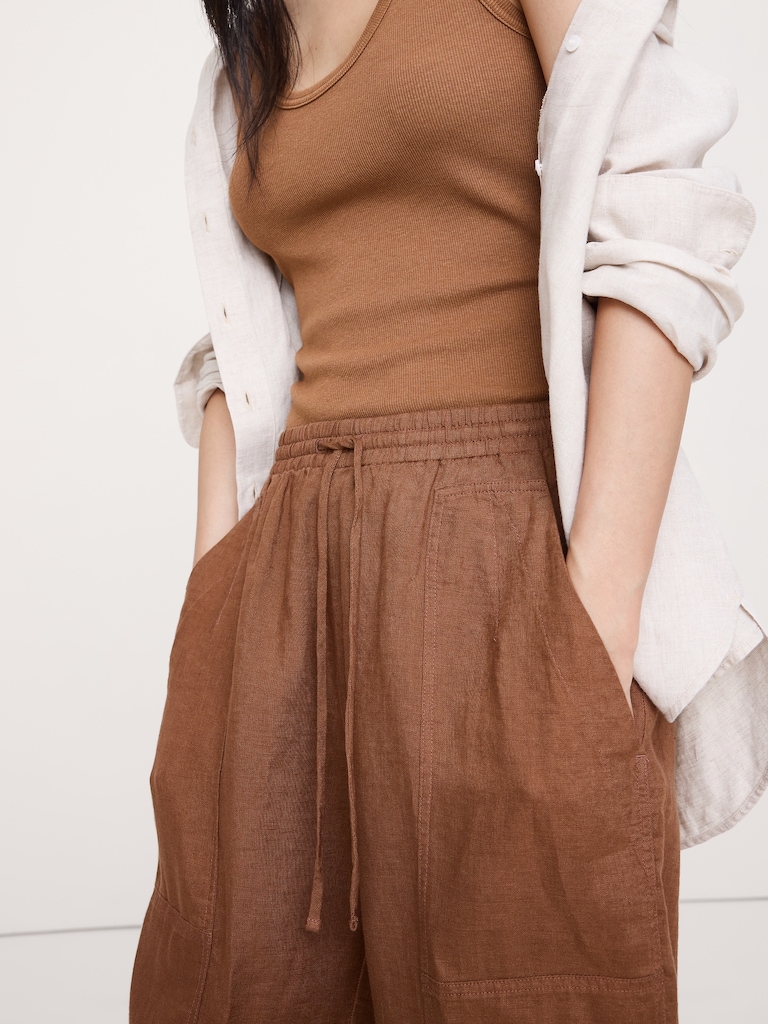 Barrel-Leg Pull-On Pant in Linen
