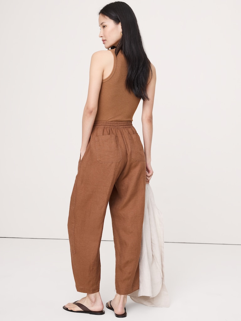 Barrel-Leg Pull-On Pant in Linen