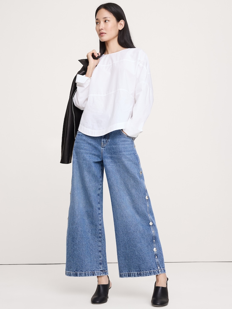 Cotton Poplin Paneled Dolman Top