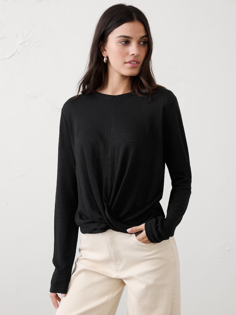 Linen-Blend Twist T-Shirt