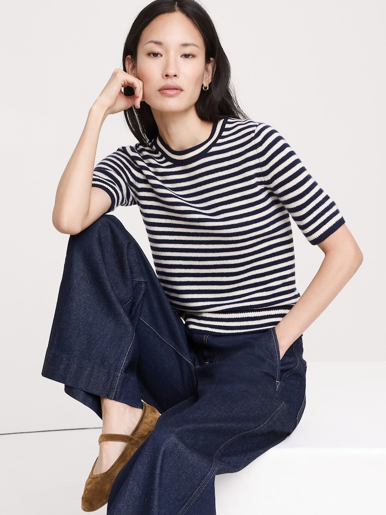 Lightweight Cashmere Short-Sleeve Sweater