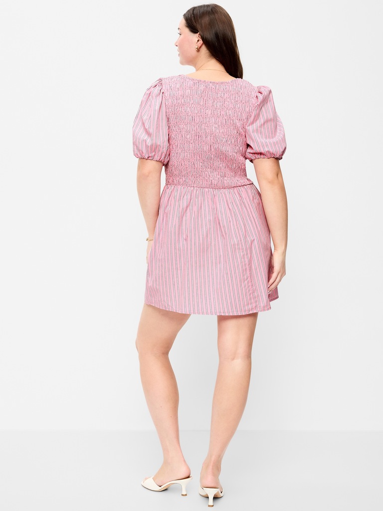 Smocked Puff-Sleeve Flare Mini Dress