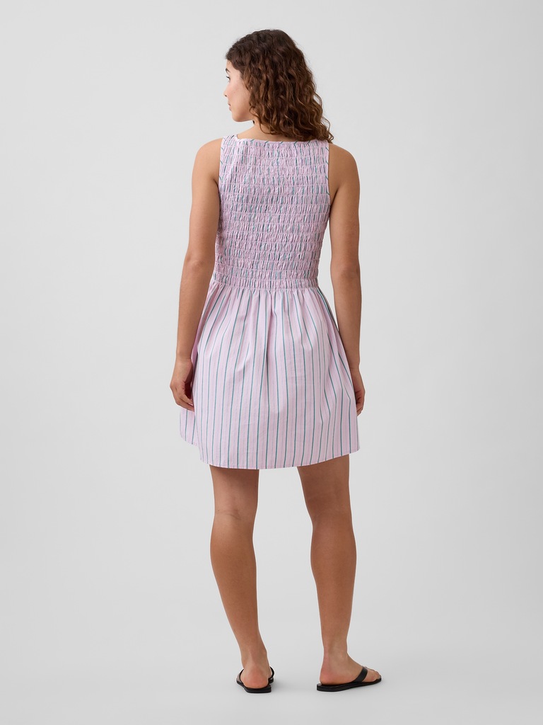 Smocked Boatneck Mini Dress