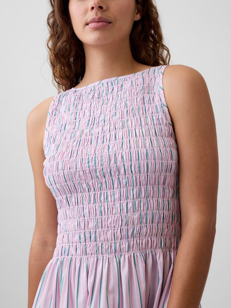 Smocked Boatneck Mini Dress