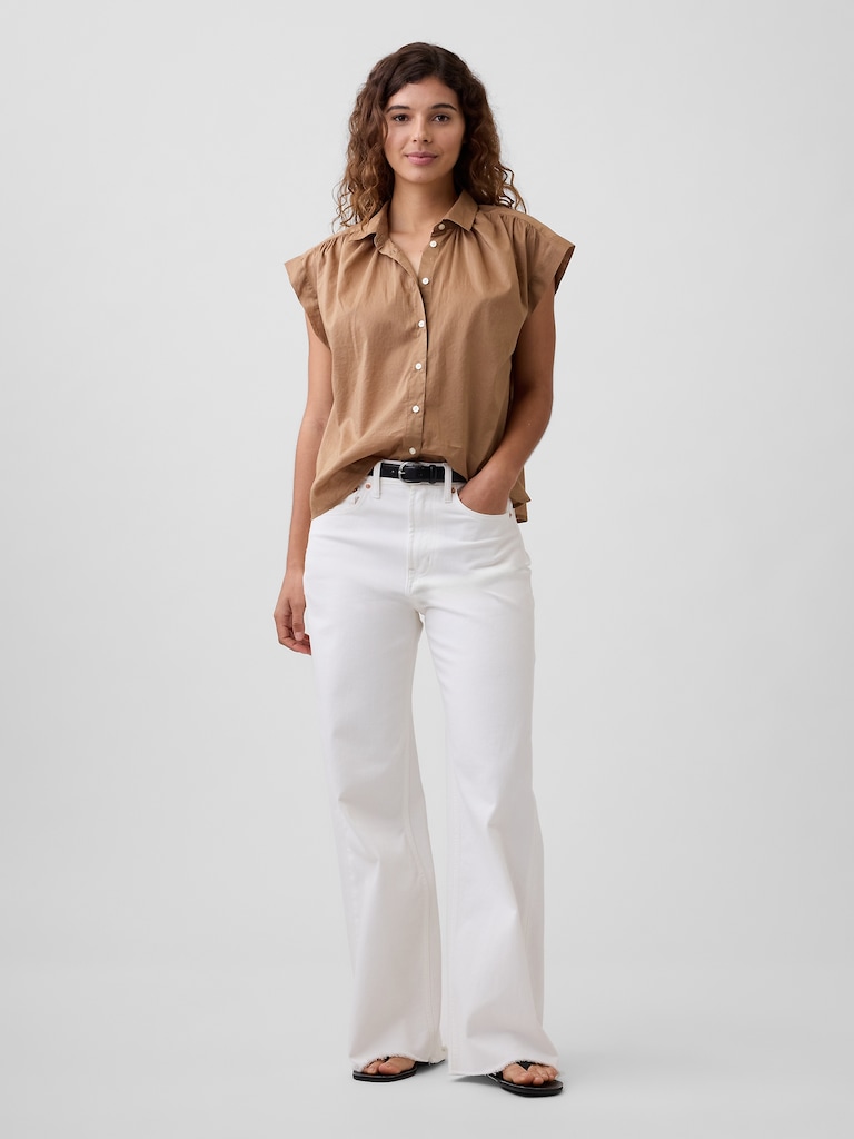Collared Cap-Sleeve Shirt