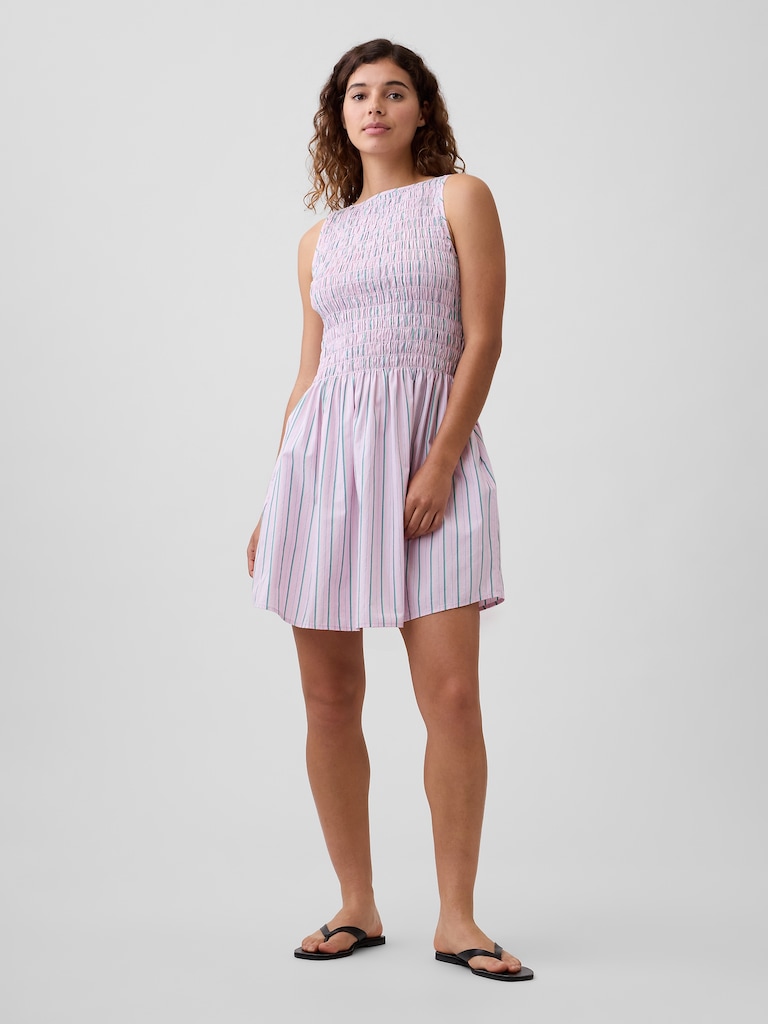 Smocked Boatneck Mini Dress