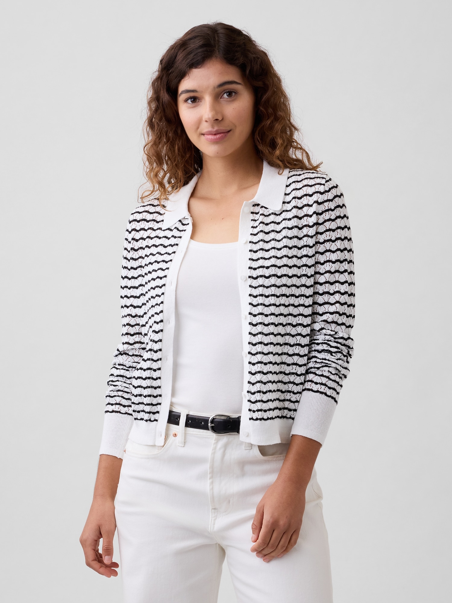 Lace-Stitch Collared Cardigan | Gap Factory