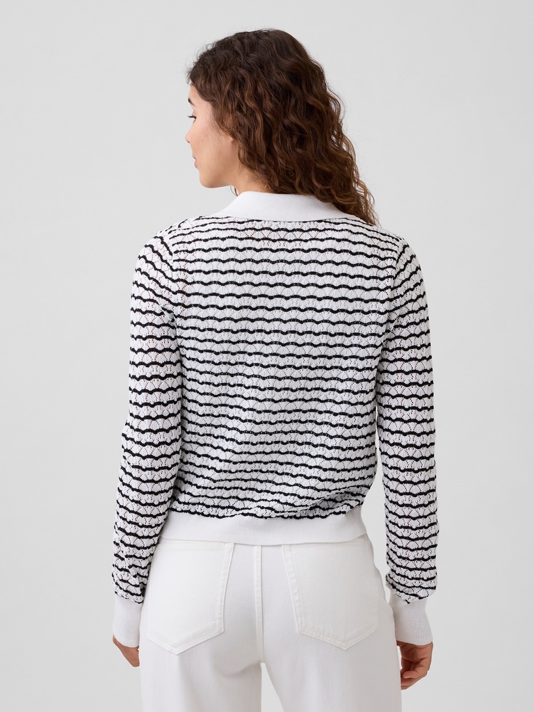 Lace-Stitch Collared Cardigan