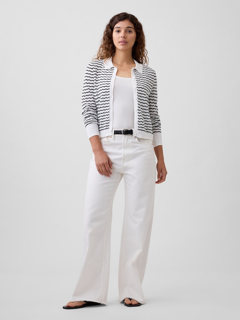 Lace-Stitch Collared Cardigan