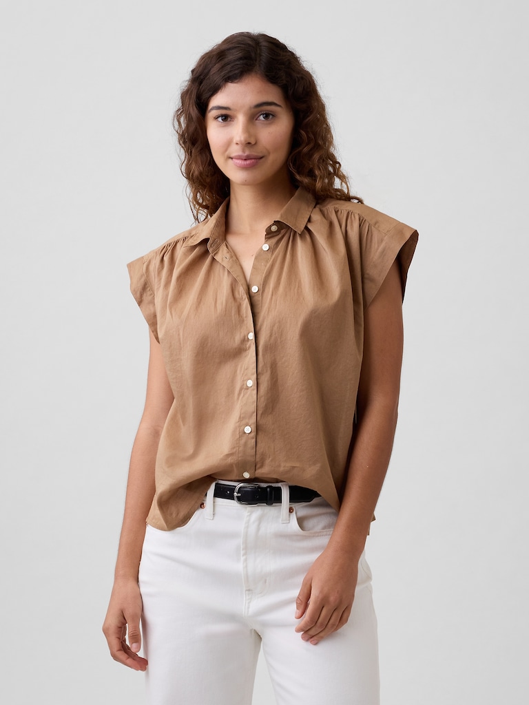 Collared Cap-Sleeve Shirt