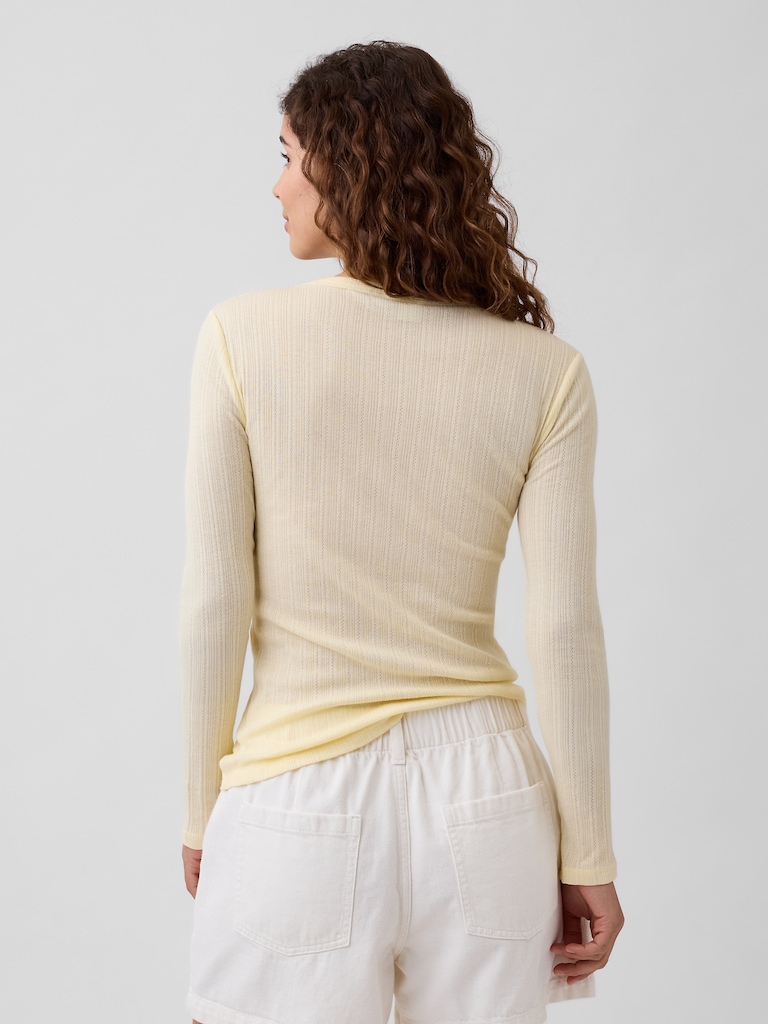Ribbed Pointelle Crewneck T-Shirt
