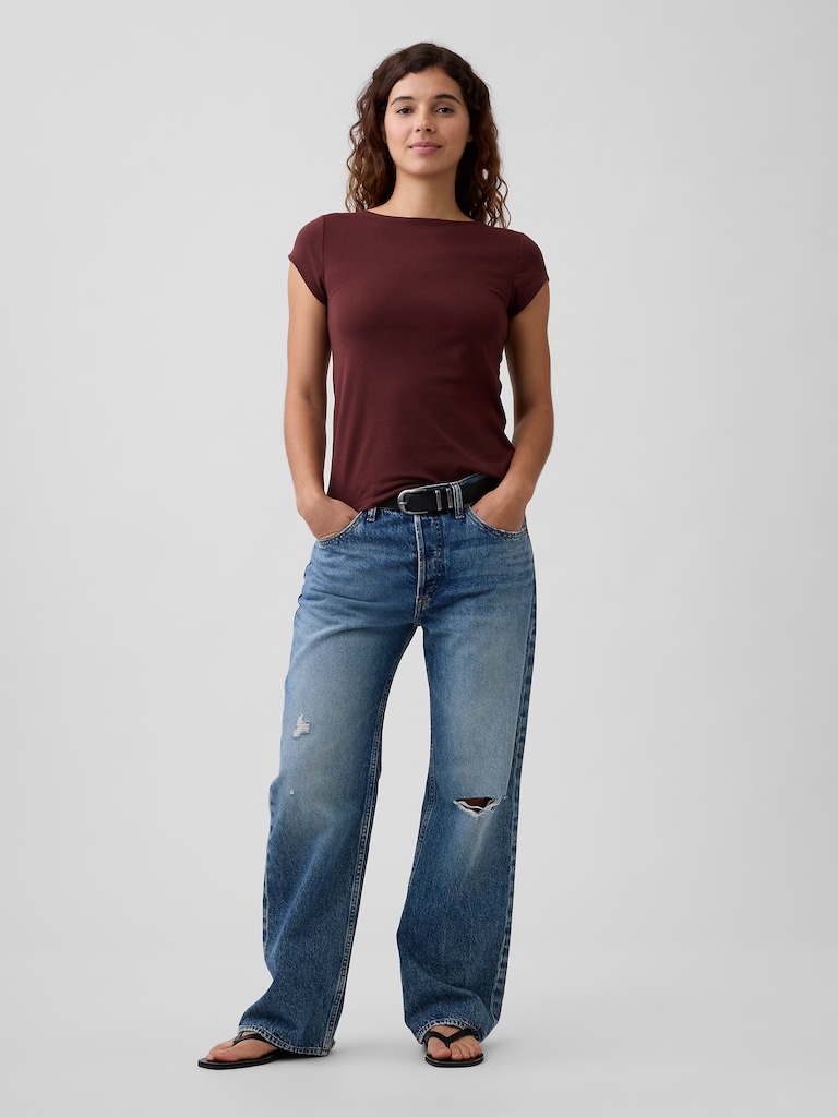 Stretch Jersey Boatneck T-Shirt