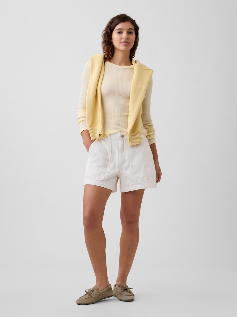 Ribbed Pointelle Crewneck T-Shirt