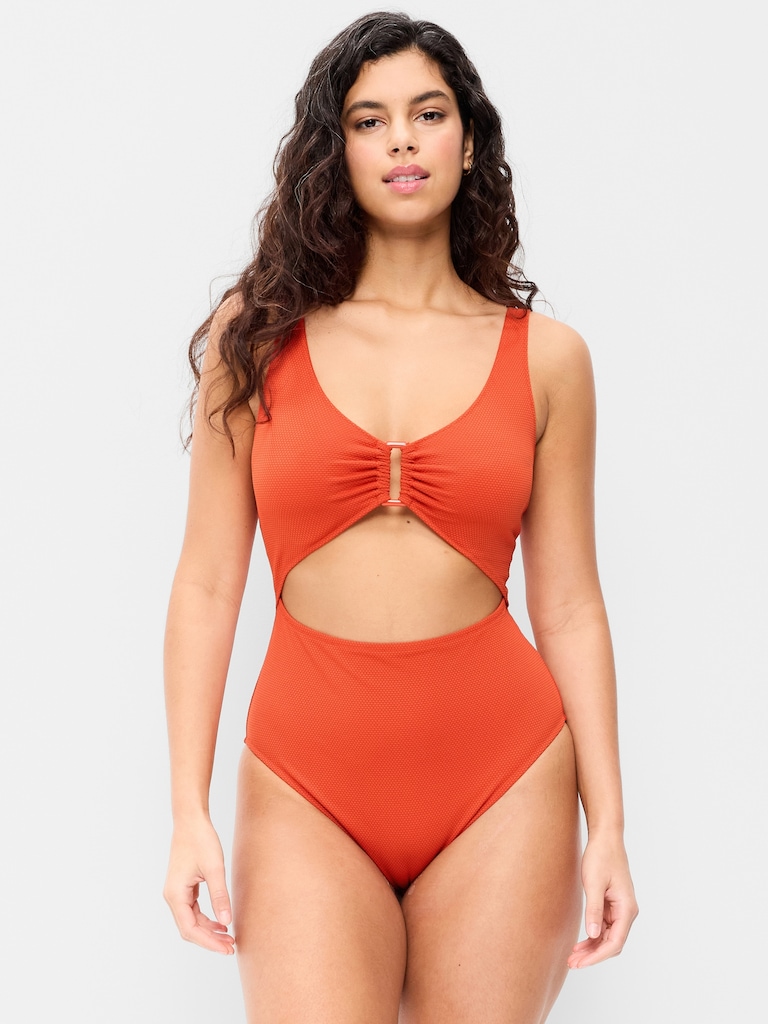Textured One-Piece Cut-Out Swimsuit