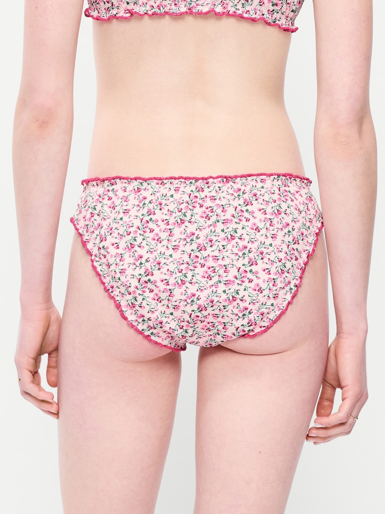 Mid-Rise Ruffle Trim Swim Bottoms